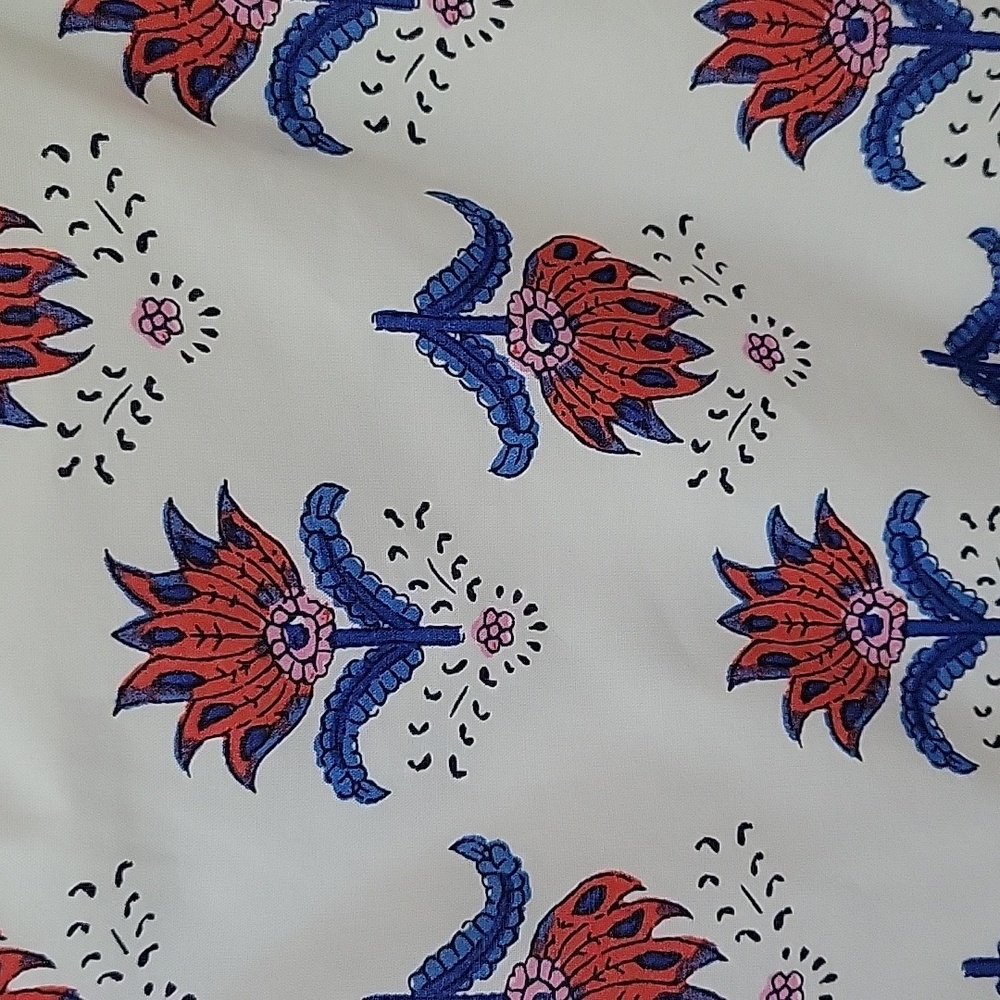 J.Crew Factory Blue White Red Coastal Grandma Floral Tiered Midi Cotton Size XS - Picture 6 of 15
